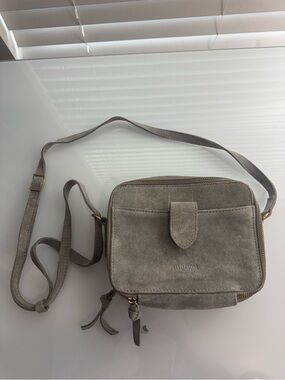 Margot Camera Bag Elena Genuine Leather Suede Grayish Green Crossbody Purse